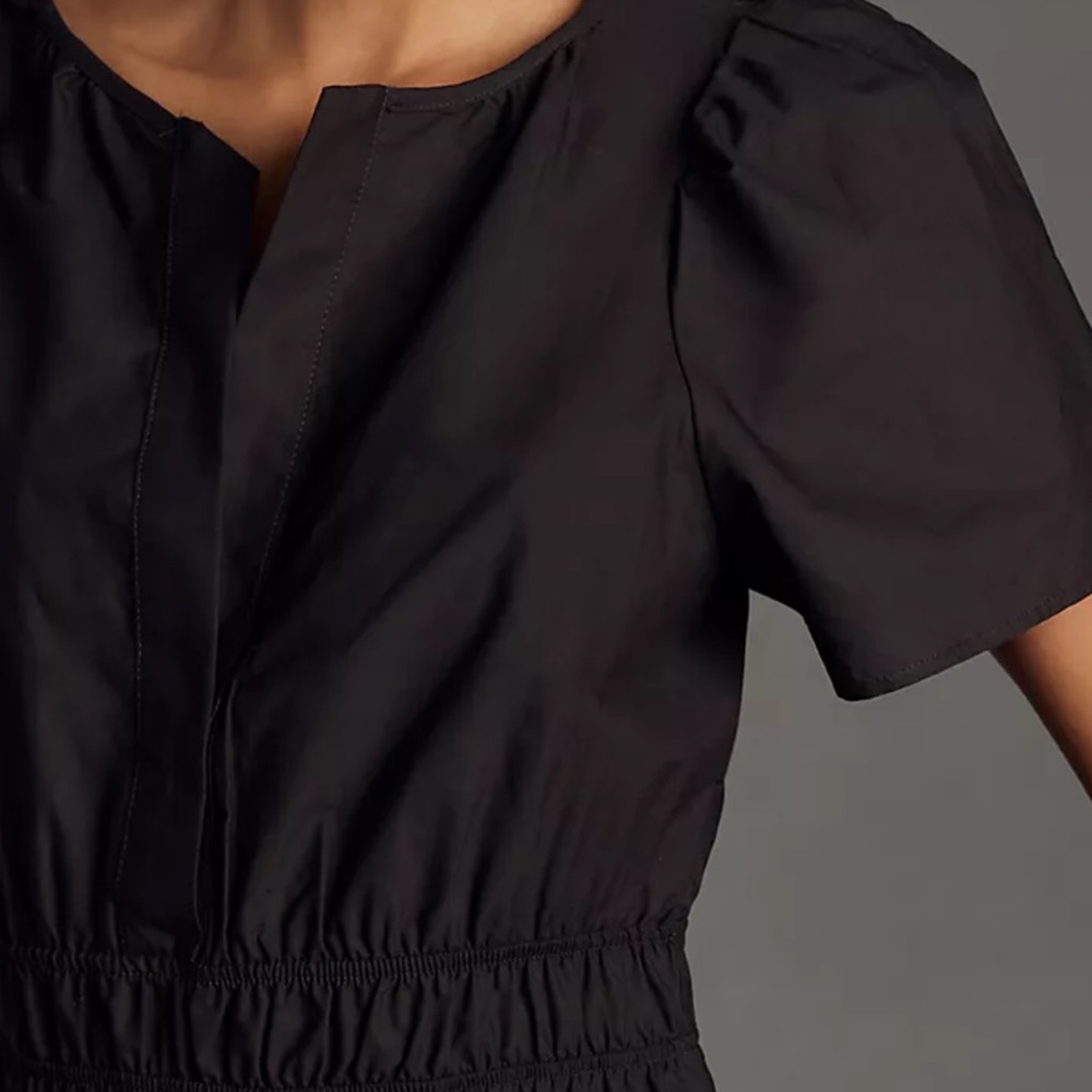 Anthropologie The Somerset Maxi Dress Poplin Edition Tiered Smocked Waist Black - Picture 3 of 9